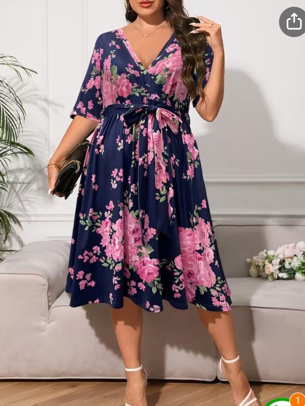 Plus size wrinkle free Tie Front Navy Sun dress